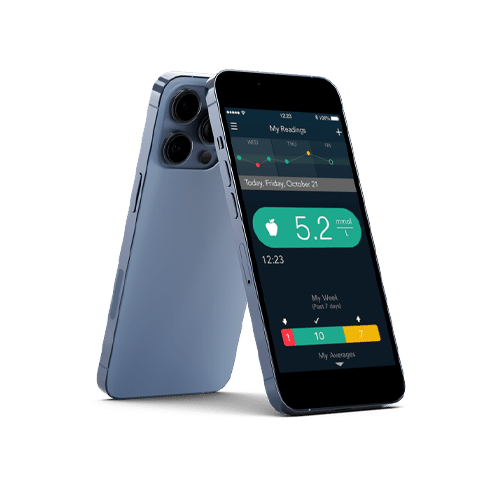 Phone with Contour Diabetes app on screen